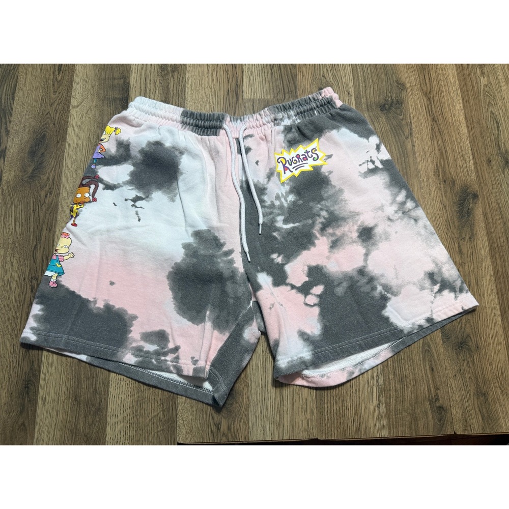 Nickelodeon Shorts Unisex Size XL Pink Gray Tie Dye Fleece Graphics